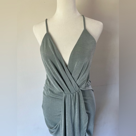 Lulus Dreamy Date Sage Blue Surplice Draped Midi Dress Size Medium NWT - Picture 5 of 9